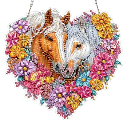 Productafbeelding van Diamantverf Halsbedel, paartje met bloemen, decoratie voor het raam, met ketting
