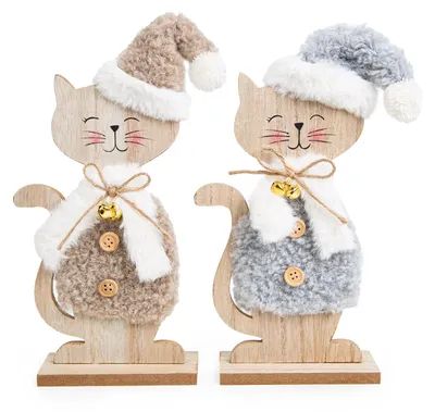 Produktbild von Weihnachtskatzen Set - 2 Katzen Figuren Weihnachten Dekofiguren 26,5 cm