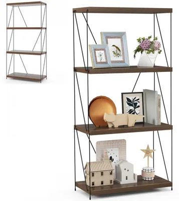 Produktbild von Bücherregal Standregal Metall & Holz Walnuss 4 Ebenen