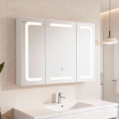 Produktbild von GIHAUVIA Spiegelschrank Bad LED mit 3-Farben-Beleuchtung 80x60x14 cm Touch 3-türig Rasiersteckdose Badezimmerspiegel Schrank