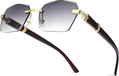 Produktbild von OD Rahmenlose, randlose, rechteckige Sonnenbrille für Damen und Herren, stilvolle Brille mit quadratischem Schirm (F)