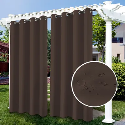 Image de Topchances Lot de 2 rideaux surdimensionnés Indoor Outdoor Rideau extérieur 254*242cm(l x h), Coupe-vent Hydrofuge Protection solaire Protection UV pour jardin Patio Balcon, Marron foncé