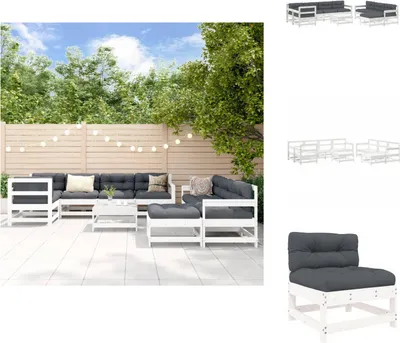 Productafbeelding van vidaXL 10-delige loungeset voor de tuin met kussens, wit, massief hout - Tuinmeubelsets