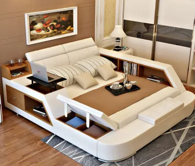 Immagine prodotto di Doppel Luxus Design Leder Bett Polster Betten Moderne Hotel Multifunktion #311