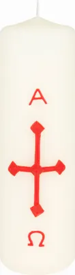 Produktbild von Hausosterkerze, Ostertischkerze 200 x Ø 40 mm Kreuz, A+O in Rot (Wachsauflage)