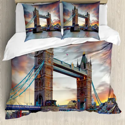 Zdjęcie produktu dla ABAKUHAUS London Komplet pościeli, Historyczny stary most Tower Bridge Londyn Wielka Brytania Panorama miasta Stare zabytki kultury, 155 x 220 cm + 80 x 80 cm, wielokolorowy