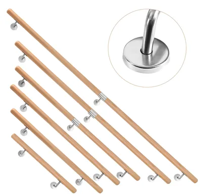 Immagine prodotto di Eikuavons, corrimano in legno massello, modello Buchenholz, lunghezza 120 cm, composto da 2 pezzi, con supporti a parete in acciaio inossidabile, diametro 4,2 cm, verniciato, adatto per scale, corridoi, bagni, giardini e gradini esterni