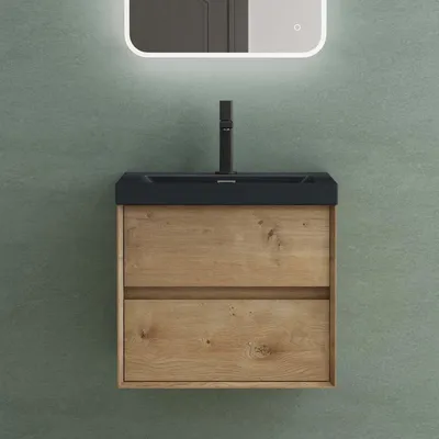 Produktbild von Mai & Mai Badmöbelset Badezimmermöbel Waschbeckenunterschrank 2 Schubladen mit Soft-Close inkl. Anthrazit Waschbecken Kerneiche 60 cm Rimo