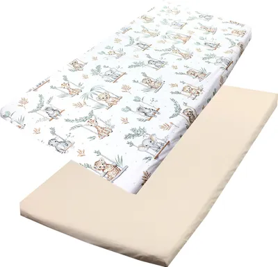 Produktbild von TupTam Baby Spannbettlaken Kinder Spannbetttuch für Babybett Kinderbett 2er Pack, Farbe: Safari Schaukel Grün, Größe: 90 x 200 cm