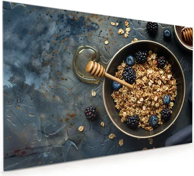 Produktbild von Küchenrückwand Spritzschutz Glas mit Motiv Müsli mit Beeren 40 x 40 cm