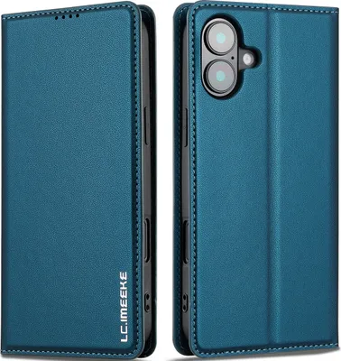 Obrázek produktu pro Magnetické flipové kožené pouzdro pro iPhone 16, s přihrádkou na karty a funkcí stojánku Modrá