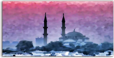 Produktbild von Coloray Glasbild 140x70  Wandbild Glasbilder Kunstdruck Istanbul Stadt Islamische