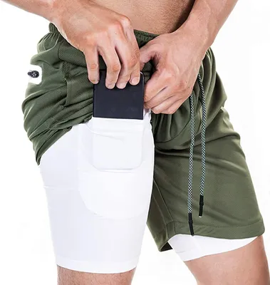 Produktbild von ASKSA Herren 2 in 1 Shorts Laufshorts Dual Kurze Sporthose Männer Fitness Laufhose Sport Hosen Trainingshose(Armeegrün,M)