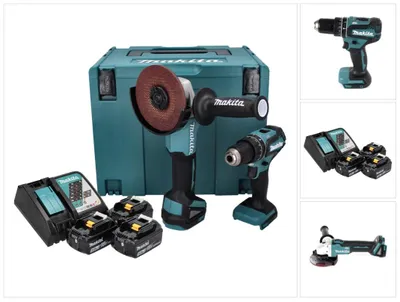Immagine prodotto di Makita DLX 2334 J Set 18V con: DHP 485 50 Nm Brushless + DGA 504 125 mm Brushless + 3x Batterie 3,0 Ah + Caricabatterie + Valigetta Makpac