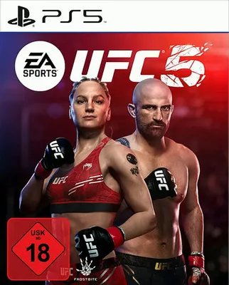 The cover art for the EA Sports UFC 5 PS5 game, featuring two fighters.