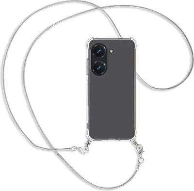 Produktbild von Handykette Backcover-Schutzhülle mit Band (Metall silberfarben) für Asus Zenfone 9 / Zenfone 10 (5.9'') - silberfarbene Snake-Kette