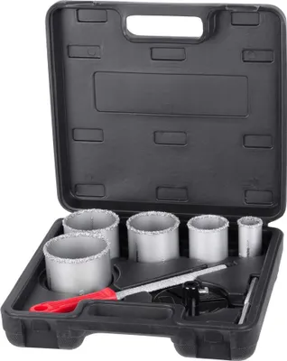 Obrázek produktu pro Sada vrtáků s nosičem HT01-6008, 33-53-67-73-83 mm, diamantový vrták s pilníkem
