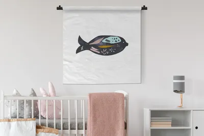 Produktbild von MuchoWow® Wandteppich Wandbehang Pastell - Schwarz - Fisch 90x90 cm Tapisserie Dekoration Wandtuch - Wandaufhänger