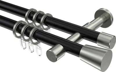 Produktbild von Interdeco Gardinenstange / Vorhangstange Schwarz / Edelstahl-Optik, Typ Prestige Sitra (Konus), 20 mm Ø 2-läufig, 600 cm