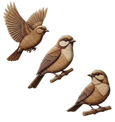 Productafbeelding van Wanddecoratie Houten Mussen - 3D-set voor Binnen