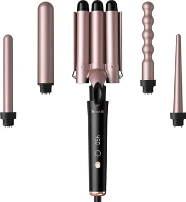 Produktbild von 5-in-1 Lockenstab Set mit Temperaturanzeige, austauschbare Keramikaufsätze, 30s Aufheizzeit, 4 Temperaturstufen, sicherer Haarstyler für alle Haartypen