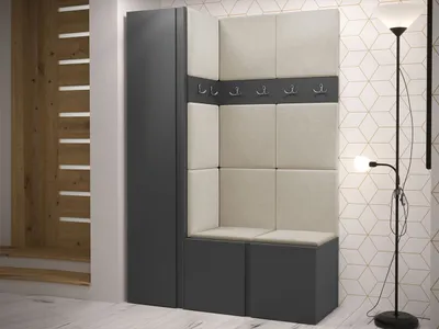 Obrázek produktu pro Předsíňová stěna s botníkem a panely 42x42 SELAND 5 - grafitová / béžová