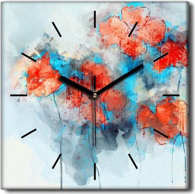 Produktbild von Coloray Uhr auf Leinwand 30x30 cm Wand Uhr Dekoration Wohnzimmer Segeltuch schwarze Hände -Blume Abstraktion Kunst.