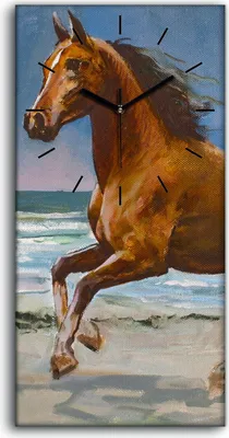 Produktbild von Wanduhr Uhr Wandbild Leinwand 30x60 Gemälde Strand Küste Pferd Meer Wellen - schwarze Hände