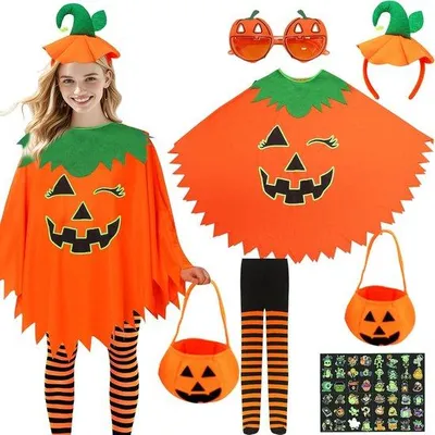 Productafbeelding van Halloweenkostuum voor dames, pompoenkostuum, Halloween, pompoencape, pompoenprint, griezelig kostuum