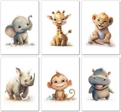 Produktbild von Poster Safari Tiere, A4, beige, Wanddekoration für Kinderzimmer