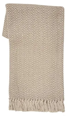 Zdjęcie produktu dla Unyqoos® Chevron-Plaid, 127 x 152 cm, 100% bawełna – miękka narzuta do salonu, sypialni i na pikniki, z dwustronnym wzorem i dekoracyjnymi frędzlami