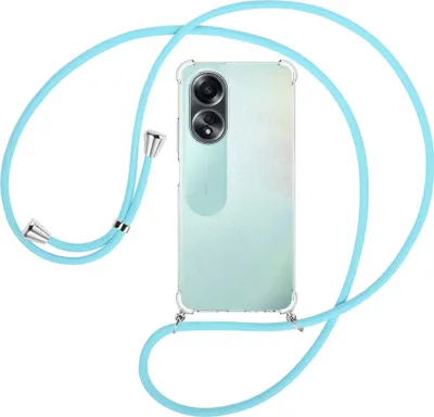 Produktbild von Handykette Backcover-Schutzhülle mit Band (Metall silberfarben) für Oppo A58 4G (CPH2577) - himmelblau