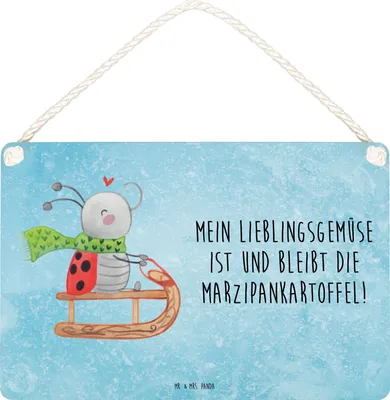 Produktbild von Mr. & Mrs. Panda Wandbild Holz Smörle Rodeln DIN A6 - Eisblau - Geschenk, Winter, kleine aufmerksamkeit, Marzipan, Türschild, Holzschild, holzbild, Schild, Weihnachten