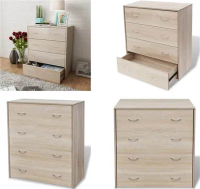 Image de vidaXL Commode avec 4 tiroirs 60×30,5×71 cm Chêne brun - Sideboard - Sideboards - Armoire - Armoires