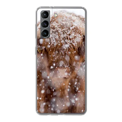 Produktbild von MuchoWow® Handyhülle Schutzhülle Hülle für Samsung Galaxy S21 Schottischer Highlander - Hörner - Schnee Silikon Softcase Handy Hülle - Softcase