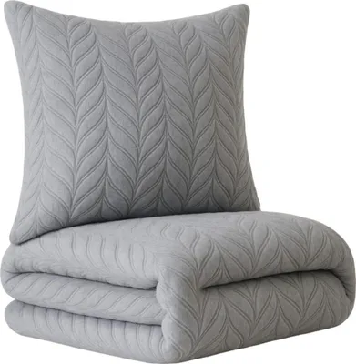 Produktbild von Bettwäsche 135x200 cm Grau Winter Plüsch Damast Premium Cashmere Touch geprägtes Design Blumen mit Reißverschluss extra warm flauschig
