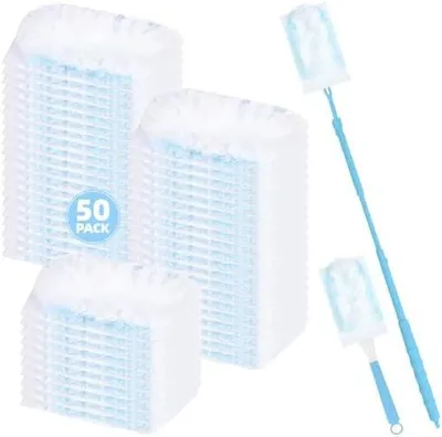 Produktbild von 52 Stück Staubmagnet Kompatibel mit Swiffer Staubmagnet Nachfüllpack,Einweg Magnet Staubwedel für Swiffer Duster, zur Reinigen von Tierhaare Staub Schmutz (50 Tücher + 2 Griffe, Blau)