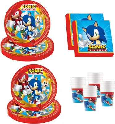 Produktbild von Sonic Geburtstagsdeko, 52-teilig, Pappteller, Becher und Servietten für Kindergeburtstag, Partygeschirr