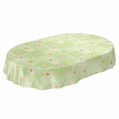 Produktbild von Tischdecke Wachstuch Blumen Grün Robust Wasserabweisend Oval Breite 140 cm Länge 180 cm