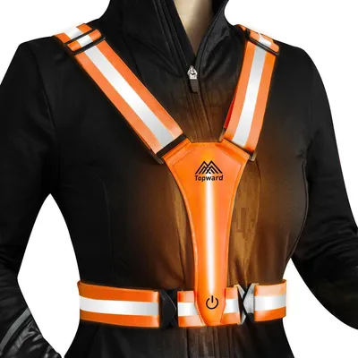 Immagine prodotto di Gilet di sicurezza riflettente con LED, ideale per bicicletta, auto, corsa, jogging, disponibile in arancione, per donna, uomo e bambino