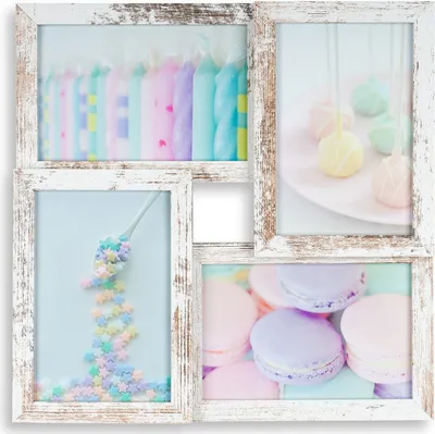 Produktbild von levandeo Bilderrahmen Collage 28x28cm 4 Fotos 10x15 Shabby Chic MDF Holz Glas