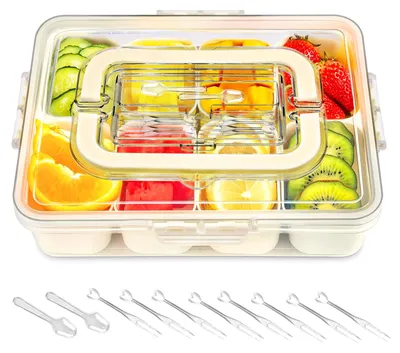 Snackbox mit 8 Fächern, Deckel und Tragegriff, 33x24x8 cm