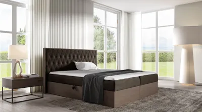 Produktbild von Kontinentales Bett 140x200 CHANTELLE 6 - dunkle Eiche / Braun + GRATIS Matratzenauflage