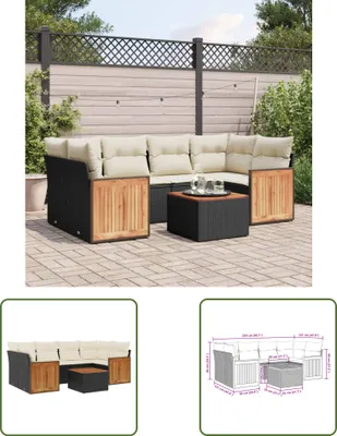 Produktbild von The Living Store 7-tlg. Garten-Sofagarnitur mit Kissen Schwarz Poly Rattan