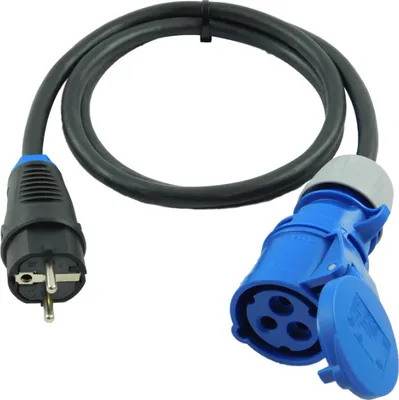 Produktbild von NWP Adapter CEE Kupplung 230V 16A auf Schuko Stecker - 1,5m Anschlusskabel 3x2,5 Gummischlauchleitung - IP44 - Für Camping, Caravan, Boot, Märkte