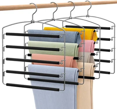Produktbild von Pantalonhänger 5-Ebenig, 4 Stück, Metall Mit 360° Drehbarem Haken Und Abnehmbaren Stangen, Schwarz