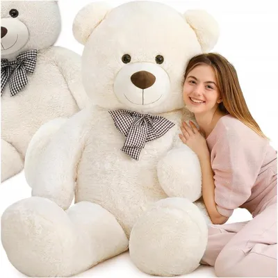 Produktbild von XXL Teddybär 140cm Beige – Riesen-Teddy Kuschelbär – Großes Plüschtier mit eleganter Schleife – Weiches Maskottchen Geschenk für Kinder & Erwachsene