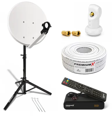 Produktbild von PremiumX Camping Sat Anlage 45cm Antenne Hellgrau LNB Kabel Stativ Receiver