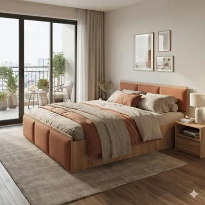 Produktbild von Komvortowy | Polsterbett 120x200 Cm | EICHE CRAFT GOLD | Doppelbett Mit Metall-Lattenrost & Gasdruckfeder |INDISCHES ROSA POLSTERPANEEL| Bettkasten Ohne Bodenplatte | Stauraumbett | Hochklappbar