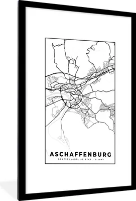 Produktbild von MuchoWow® Gerahmtes Poster Afschaffenburg - Stadtplan - Karte 60x90 cm - Poster mit Schwarzem Bilderrahmen Wandposter Rahmen Foto Bilder - Dekoration - Wandposter Wohnzimmer - Hochwertig